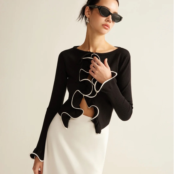 NWT Contrast Ruffle Skinny Cardigan! - Picture 5 of 13